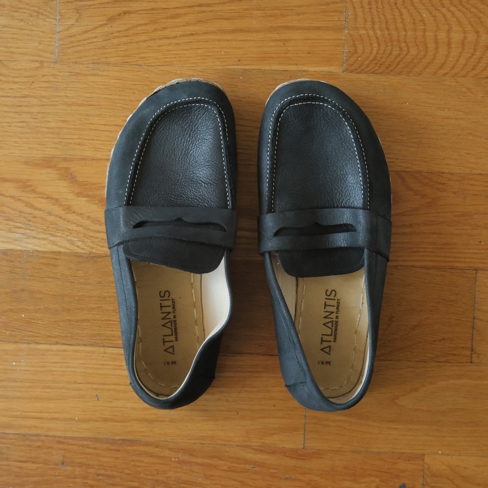 Atlantis Penny Loafers Mens Black Leather Handmade Minimalist 9.5 Slip On Shoes